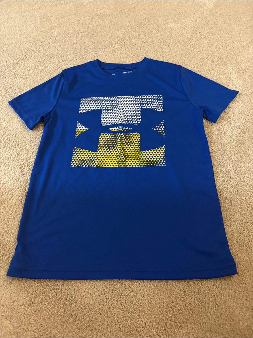 Under Armour Youth Royal Blue Short Sleeve Graphic Tee with Yellow Accent size M